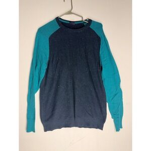 DeFacto Mens Small Colorblock Confetti Fleck Sweater Navy Teal Raglan Knit